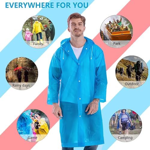 Image of Motopack EVA Waterproof Raincoat for Men & Women with Hood | Unisex Reusable Transparent Universal Rain Wear | Lightweight Full Sleeve Poncho with Button Closure for Travel, Camping & Hiking (Blue)