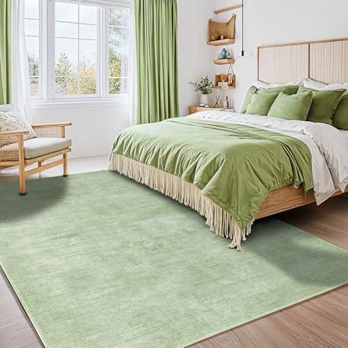 Washable Rug 8x10 Area Rugs for Living Room - Stain Resistant Non-Slip Backing Boho Rug for Bedroom,Durable & Ultra-Thin Vintage Large Area Rug(8x10,Green)