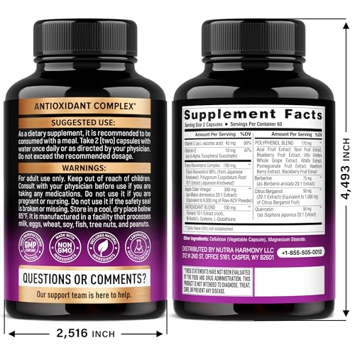 Resveratrol Supplement - 19-in-1 Organic Polyphenol Complex - Noni Extract | Berberine | Quercetin | Apple Cider Vinegar | Acai - Made in USA - Antioxidant & Heart Health Support - 120 Capsules - Image 3
