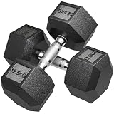 HOMCOM Juego de Mancuernas Hexagonales 2 x 12,5 kg para Casa Negro y Plata