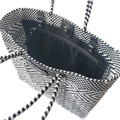 Bolso tote tejido Greca negro y blanco ecológico miniatura 5
