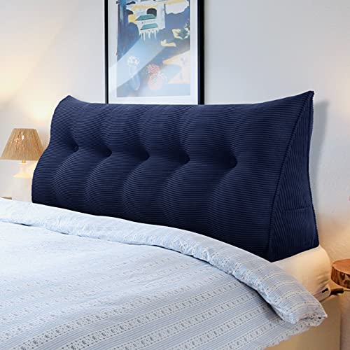 vercart Multifunktional Bett Kopfteil Gepolstert, Dekorativ Kopfteil für Bett, Ergonomie Rückenlehne Wandkissen, Tragbar Kopfstütze Wandschutz Bett, mit Abnehmbarem Bezug Kordsamt 200cm Dunkelblau