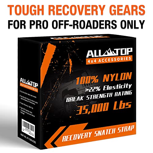 All-Top Extreme Duty Tow Strap Recovery Kit: 4Inch X 30Ft (46,500Lbs) 100% Nylon And 22% Elongation Snatch Strap + 3/4 Heavy Duty D Ring Shackles (2Pcs) + Storage Bag #TOP6