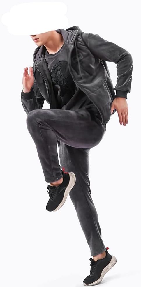 Winter 3 Piece Hooded Vests Sweat Pant Fabric Sweatshirt Suit Thick Warm Tracksuit Men(Gray,4XL size)