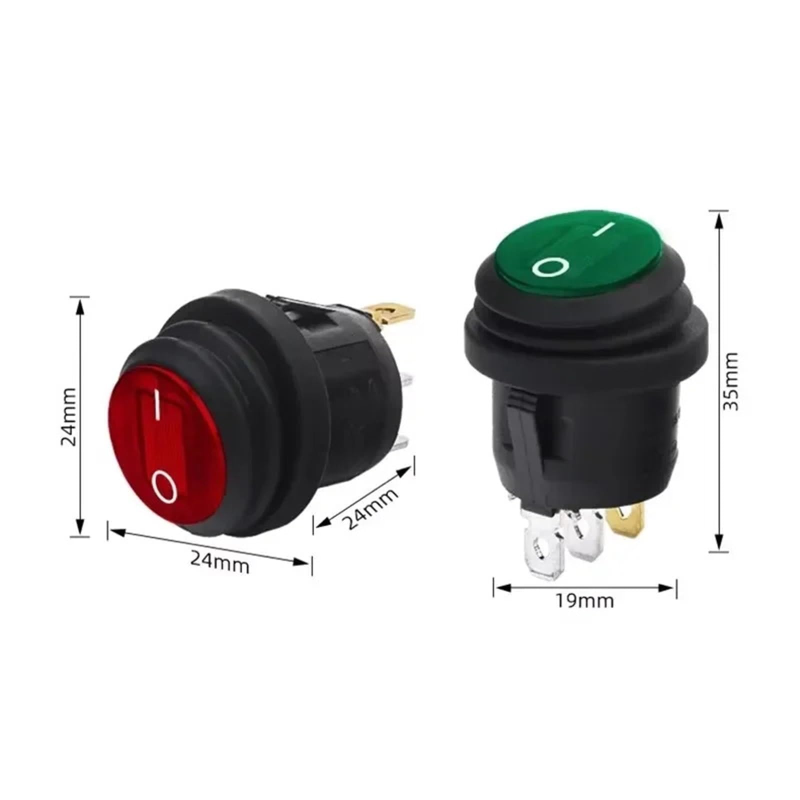 Interrupteur rond SPST 3 broches, interrupteur à bascule 6A 10A 250V 125V AC LED