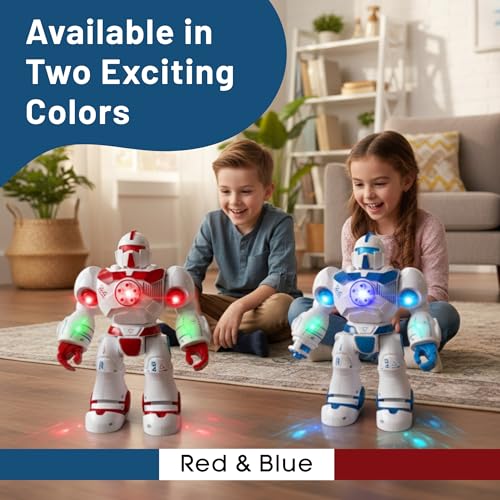 Image of Lilplay Robot with 5 Shooting Bullets, Blue | Colorful Lights & Music | All Direction Movement | Action Figure Toy | Robot with AI Eyes | Battery Operated Toy Figure