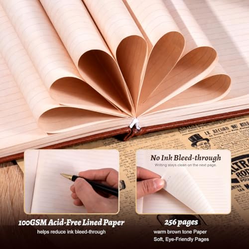 CAGIE Brown Leather Journal Gift Set with Pen, Magical World Castle Textured Lined Notebook, 100GSM Acid-Free Paper Hardcover Writing Diary for Women Men Teens Writers — view 5