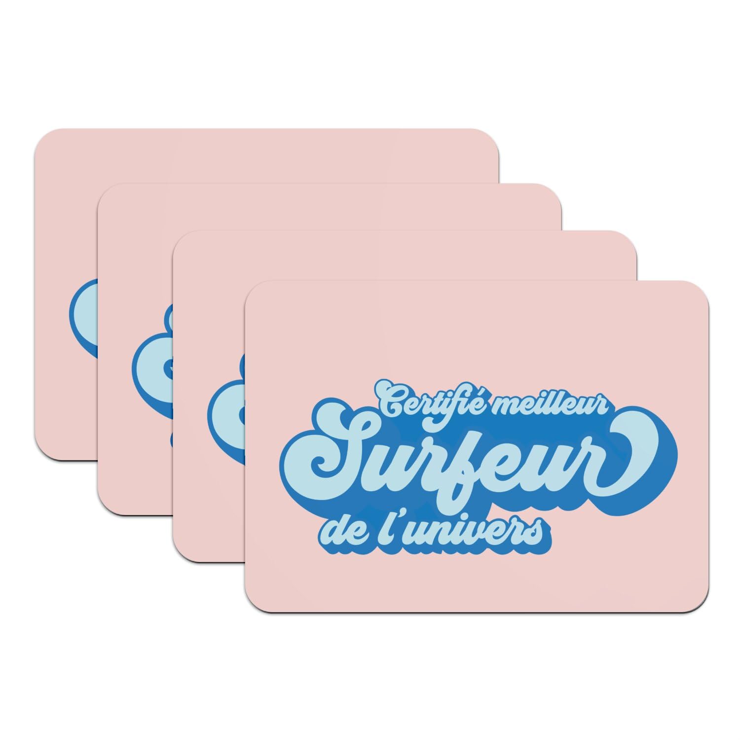 Sets de table surf rose grand format 39,5x28,5 cm en caoutchouc lot de 4