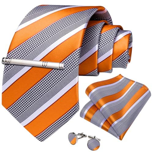 Image of DiBanGu Mens Striped Tie Silk Woven Necktie and Pocket Square Cufflinks Tie Clip Set Wedding Business Formal Gift Tie for Men