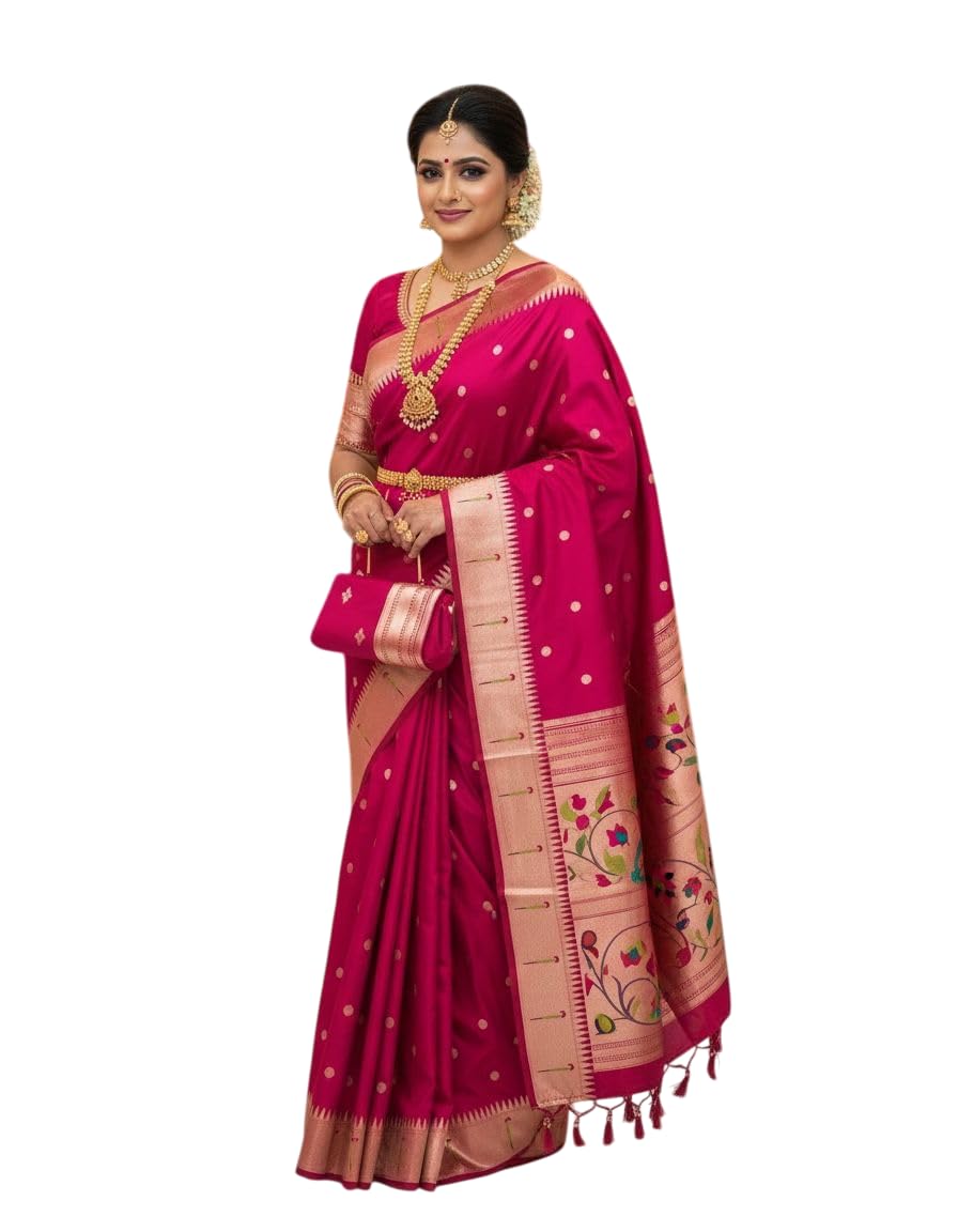 brahmakhodal Banarasi Paithani Silk Saree Pure Soft Zari Weaving Border Rich Jacquard Work Pall With Blouse Piece-picture-28