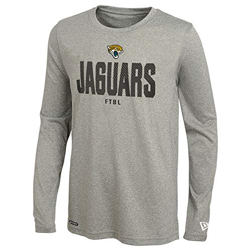 New Era NFL Men's Grids Dri-Tek Cool Grey Long Sleeve T-Shirt, Adult Football Tagless Shirt, Jacksonville Jaguars, XX-Large