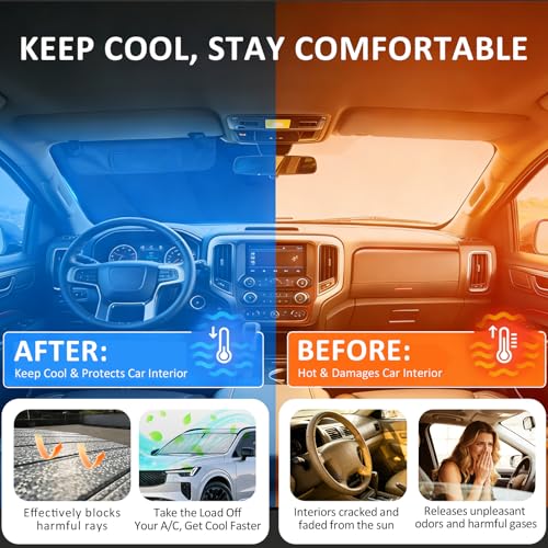 Image of Thickened Windshield Sun Shade for Audi Q5 /SQ5 2018-2025 | Accordion Front Window Sunshade Aluminum Reflective UV Protection Shield, Foldable Sun Visor with Storage Bag Car accessories