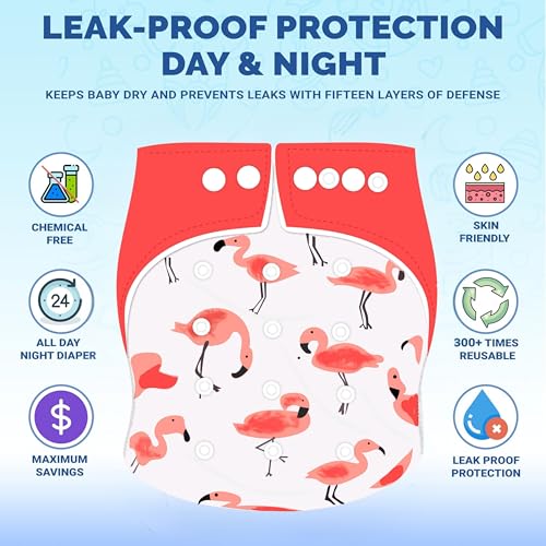 Image of Ambaby Leakage-Proof Cloth Diaper for Babies 0 to 3 Years - 1 High Absorbent Inserts and 1 Reusable & Washable Baby Cloth Diaper - Adjustable Fit (5-17 kg)