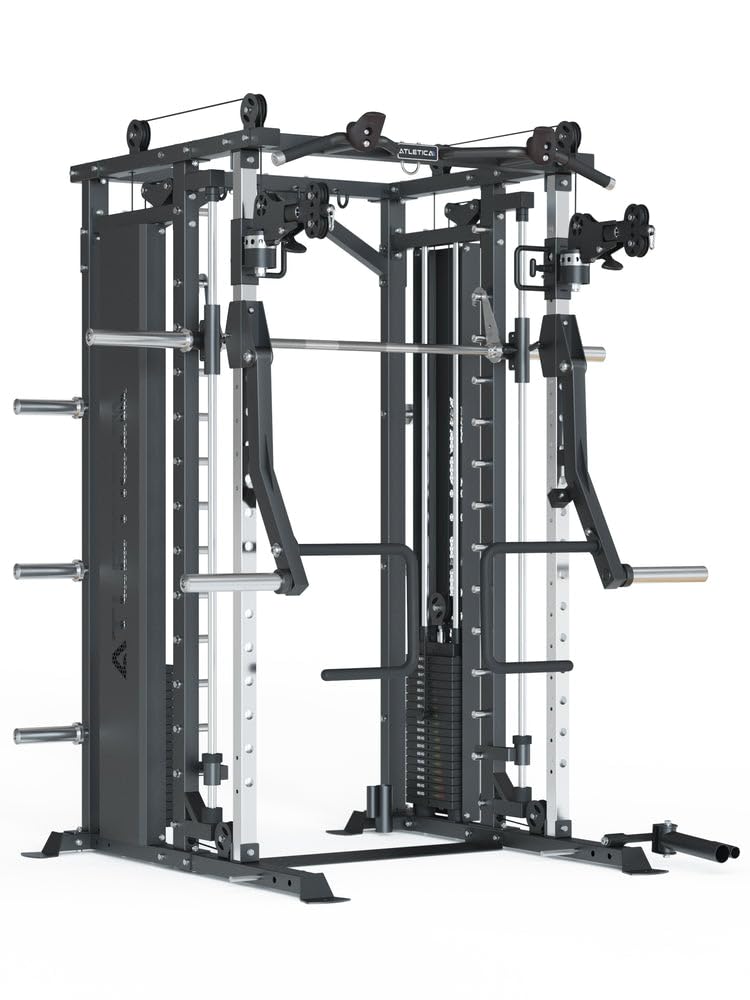 ATLETICA Fortress Multipresse Set | Target | Kraftstation mit B6 Hantelbank, Jammer Arms, Smith Machine & 360° Cable Cross | Kabelzug mit 180kg Steckgewichten