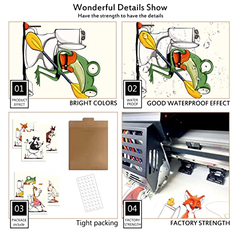 Bathroom Wall Art Animal Prints Toilet Decor Set Of 6 Canvas Posters Cute Pictures Photos Bathroom Artwork Wall Colourful Funny Fox Cat Frog Goose Giraffe Horse In Toilet Illustration Wall Decor For Kids Bathroom (8"X10" Unframed) #TOP3