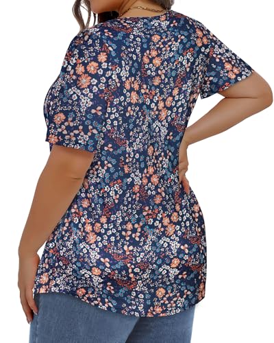 Image of Plus Size Tops for Women Pleated Summer Top Trendy Short Sleeve Shirts Casual Basic Tee Crew Neck Blouses 2026