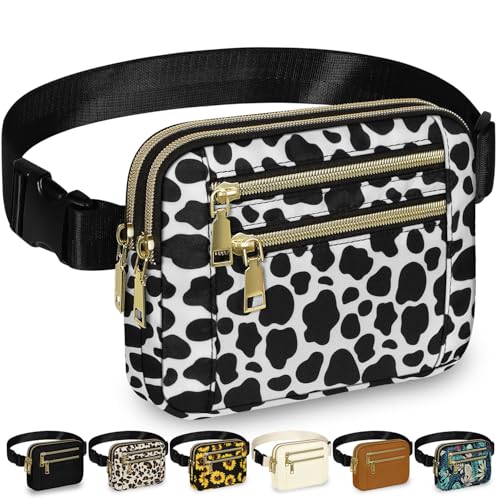 Image of Fanny Packs for Women 4 Zip Pocket Crossbody Belt Bag Waist Bags | Waterproof, Fashion Waist Pack, Crossbody Bags for Women, with Adjustable Strap, for Workout,Running,Traveling(Cow Print,L)
