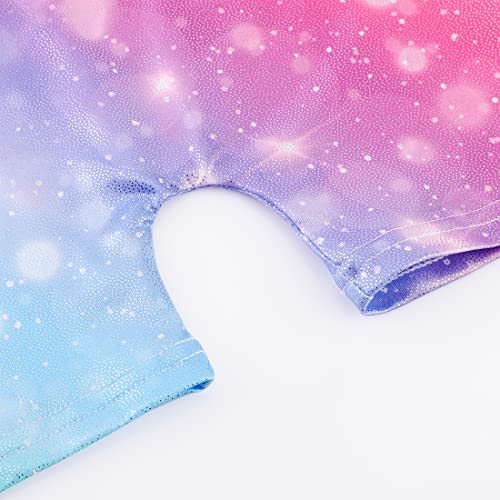 Image of EQSJIU Gymnastics Leotards for Girls Kids Rainbow Mosaic Mermaid Butterfly Stars Leopard Galaxy Tie Dye Cosmos Leopard