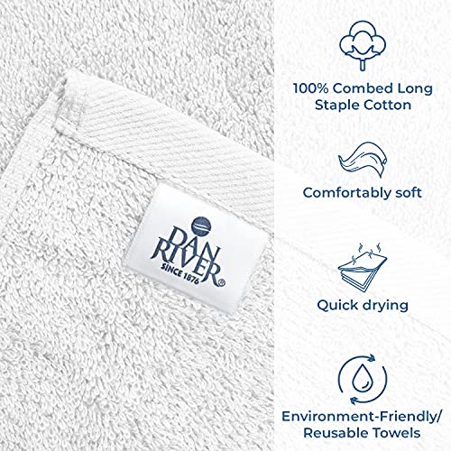 Image of DAN RIVER Bath Towels Set of 4, 27 x 54 Inches, 100% Cotton, Larger & Lighter Weight, Quicker to Dry, Super Soft and Absorbent, Ideal White Towels for Daily Use