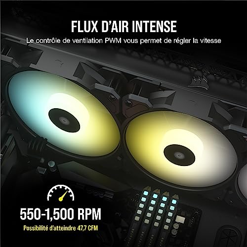 Corsair iCUE SP120 RGB ELITE Performance 120 mm Kit de Trois Ventilateurs avec iCUE Lighting Node CORE (Technologie CORSAIR AirGuide, Huit LED RGB Paramétrables, Silencieux niveau sonore 18 dBA) Noir