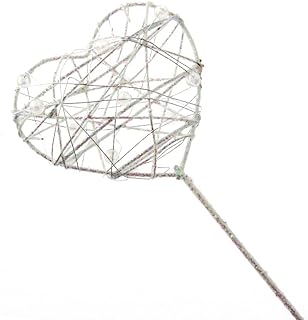 Corsage Creations - Varita de corazón con purpurina, iridiscente, color blanco (7 cm de diámetro en mango de 30 cm)