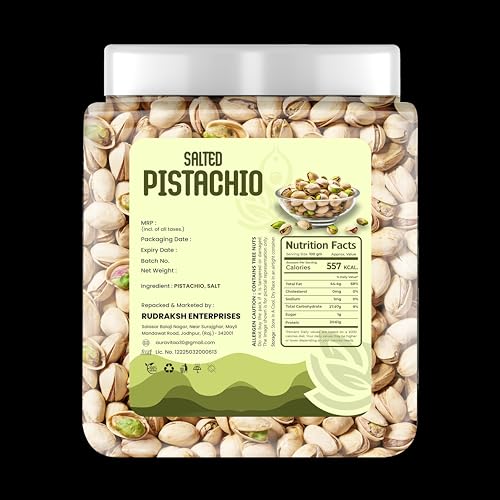 Image of Auravita Premium Roasted & Salted Pistachios 1KG | Crunchy & Flavorful Pista Dry Fruit | Resealable Jar | High in Protein & Fiber | Ideal for Snacking, Gifting & Recipes
