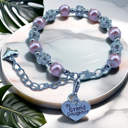 DOLON Gift for Granddaughter Bracelet Jewelry with Rhinestone Balls Faux Pearl2