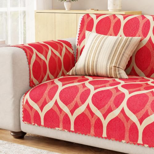 Image of Lukzer 3 Seater Sofa Cover Quilted Reversible WaveEdge Ultrasonic Cut Sofa Mat with Back and Hand Rest Covers - Dessert Jewel - Washable Sofa Protector for Modern Living Room 180 x 150 CM /SC-202-03WB