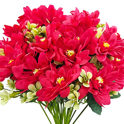 Guagb Künstliche Seiden-Dahlien-Blumen, 5 Bündel, 25 Köpfe, künstliche Blumensträuße, Arrangements für Zuhause, drinnen und draußen, Garten, Veranda, Tischvase, Hochzeitsdekoration (rot) Cover