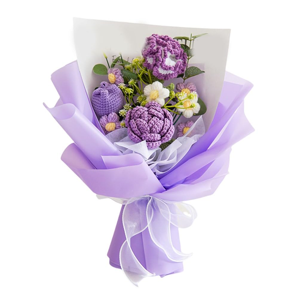 Bouquet di fiori artificiali lavorati a maglia, decorazione artigianale per la festa della mamma