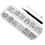Juego de 2000 gemas y diamantes de imitación para arte de uñas, 6 tamaños, diamantes de imitación redondos para manualidades, cara, arte nial, ropa, bolsa de zapatos con pastilla y pinzas