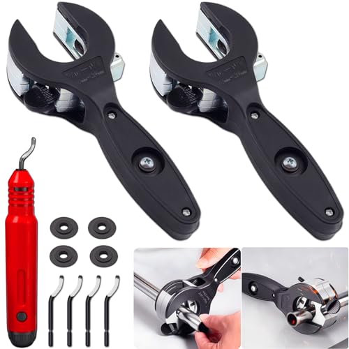 2PCS Ratcheting Tubing Cutters Tubing Cutter 1/4 To 7/8 & 5/16 To 1 1/8 2 in 1-360 Close Quarters Tube Compact Cutter with Deburring Tool Pex Cutter Tool for Cutting Copper and Metal Pipes.