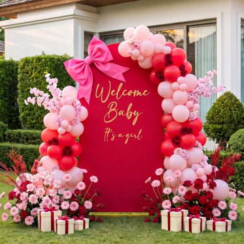 Image of Arch Backdrop Cover 6ft Double Color Spandex Wedding Arch Stand Covers for Birthday Party Baby Shower Gender Reveal Boy or Girl Decoration(Black&Red)
