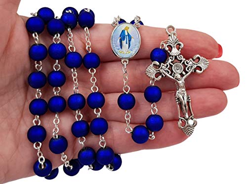 TALISMAN4U Royal Blue Beads Rosary Catholic Necklace Virgin Mary Miraculous Medal Cross Crucifix Gift Rosary Box2