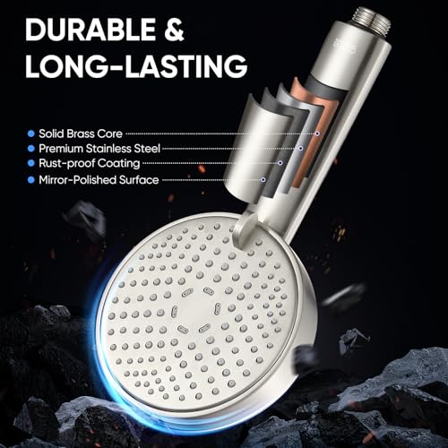 Regadera Cobbe® de Metal Sólido con 3 Modos de Chorro y Mano Libre – Cabeza de Ducha de Acero Inoxidable, Varilla Desmontable de Alta Presión con Manguera y Soporte Ajustable – Modos Amplio, Masaje y Niebla (Acabado en Níquel Cepillado) miniatura 3