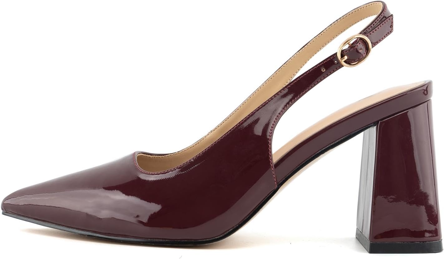 heelchic Womens Heels Burgundy Heels for Women Chunky Slingback Block Pointed Toe Wine Red Wedding Dress Shoes Size 5.5 - Image 8