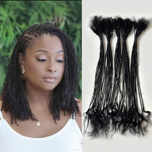 14inch 50strands Micro Loc Extensions Human Hair Thickness Sisterlocks Curly Tips 100% Real Human Hair 0.1cm Width Full Handmade Permanent for Women/Men/Kids Can Be Dyed Bleached Curled and Twisted