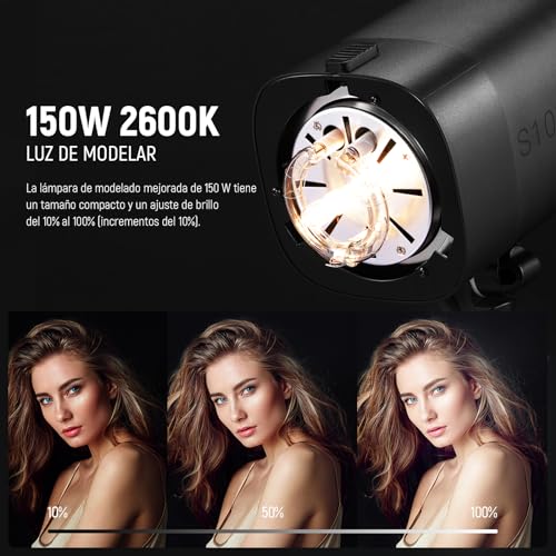 NEEWER S101-400W Pro Strobe Flash Luz con 2.4G Disparador 150W Lampara 400Ws GN65 5600K Bowens Mount Reflector Modo S1/S2 Ventilador Compatible con QPRO para Fotografía Retrato Productos Estudio - imagen 3