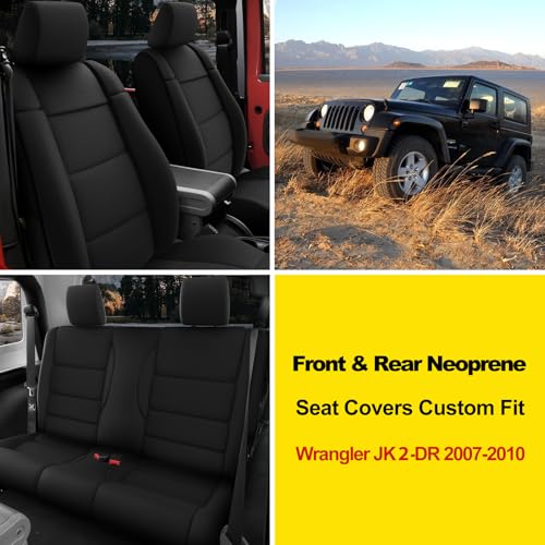 Image of GIANT PANDA Neoprene Seat Covers for Jeep Wrangler JK 2-Door (2007-2010), Neoprene UV&Waterproof, Foam Padded Wrangler Seat Covers 2-Door Full Set(Black)