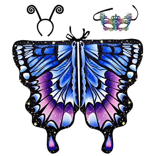 Ailes Papillon Adulte, Deguisement Papillon Femme, Costume Carnaval Deguisement Halloween Adulte Femme, Accessoires Set Cape Papillon Ailes Fee Serre Tete Masque Pour Festival Cosplay Fête (Violet)