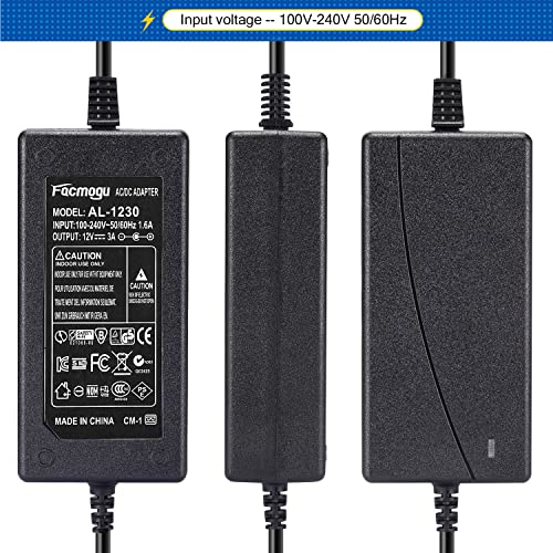 Facmogu Dc 12V 3A Power Adapter, 100-240V Ac To Dc 12V 3A 36W Power Suppy With Barrel Connector 5.5X2.5Mm & 5.5X2.1Mm, 12 Volt 3 Amp Desktop Adpater 12V 3A Switching Transformer Ac/Dc Power Converter #TOP4