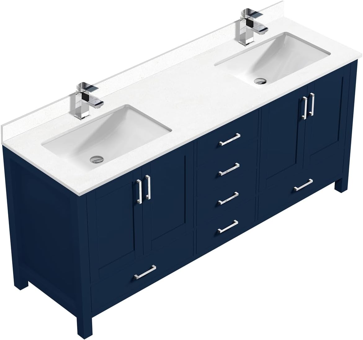 Navy Blue Bath Vanity - White Quartz Top & Faucet Set 72" - Double