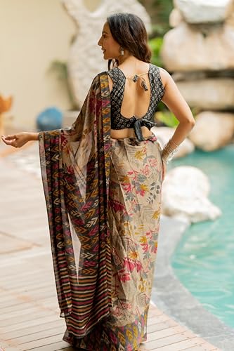 Image of MIRCHI FASHION Saree for Woman Chiffon Floral Printed | Breathable Lightweight Summer Sari for Office and Home Use with Blouse Piece (Available in 20 Colors)