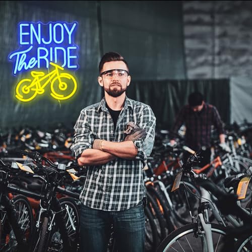 Noasktt Enjoy The Ride Neon Sign, Gym Sign Fitness Neon Light, Motivational Sport Exercise Bike Sign Wall Decor Led Business Signs Backdrop Lights Wall Hanging Creative Neon Lights Signs Usb Powered