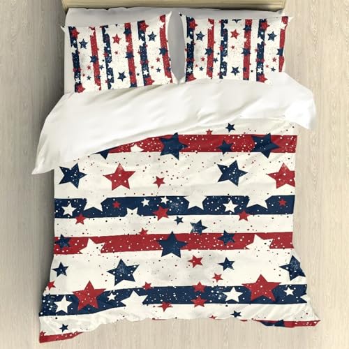 Buxolandt American Flag Star Striped Duvet Cover Bedding Set Washed