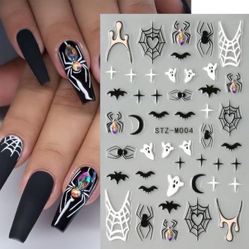 Zoazjinaz ZOAZJINAZ-089 6 Sheets Halloween Nail Stickers For Nail Art 3D Self-Adhesive Spider Ghost Bat Nail Decals Heart Patch Spider Web Nail Art Stickers Holiday Cute Nail Design Stickers thumb #4