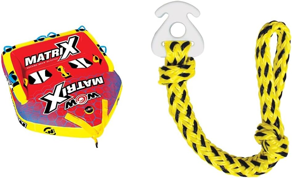 WOW Sports Matrix Towable Deck Tube for 1-4 Riders - 680 lbs Capacity + Airhead Kwik-Connect Tow Rope Connector