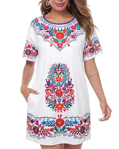 Image of MOUSYA Women Tie Dye Dress Short Sleeve T Shirt Dress Summer Casual Loose Mini Dress with Pockets