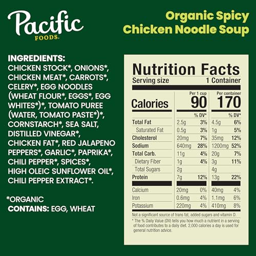 Image of Pacific Foods Organic Spicy Chicken Noodle Soup, 16.1 oz Can (12 Pack)