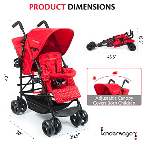 Kinderwagon Hop Lightweight Double Stroller - Umbrella Stroller, Twin Stroller Compatible With One Infant Car Seat, Smooth Infant And Toddler Double Stroller, Includes Rain Cover & Cup Holder (Red) #TOP2
